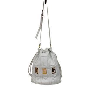 Vintage SAMIR USA Womens White Gold Leather Drawstring Bucket Shoulder Bag
